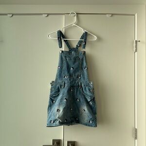 Disney Blue Denim Overall Dress with Embroidered Characters